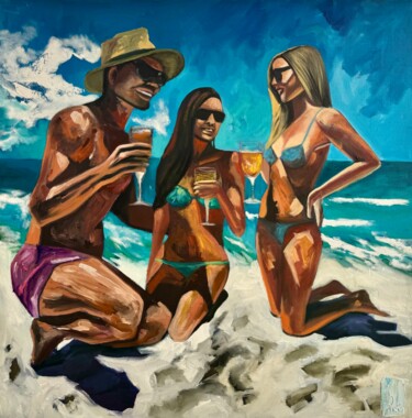 Painting titled "Living life" by Kseniya Rai, Original Artwork, Oil Mounted on Wood Stretcher frame