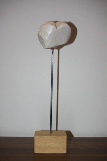 Sculpture titled "Gypsum White Heart 3" by Kseniya Redina, Original Artwork, Plaster