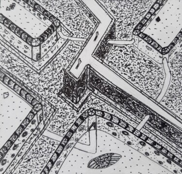 Zeichnungen mit dem Titel "Abstract city." von Kseniya Unique, Original-Kunstwerk, Gel Stift