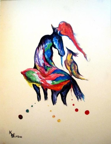 Peinture intitulée "cheval et oiseaux" par Kspersee, Œuvre d'art originale