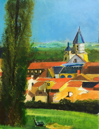 Картина под названием "Petit Village du Su…" - Kübic, Подлинное произведение искусства, Масло