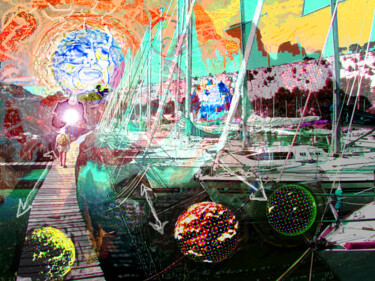 「The Sun Shine 6/7」というタイトルのデジタルアーツ Frederic Kühnによって, オリジナルのアートワーク, デジタルコラージュ アルミニウムにマウント
