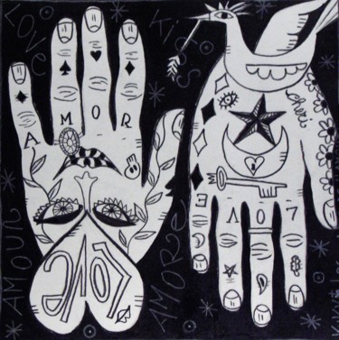 Dessin intitulée "LOVERS HANDS" par Kuky, Œuvre d'art originale, Autre