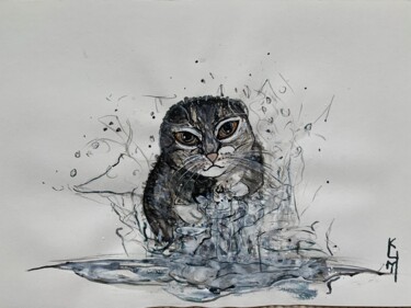 Painting titled "Drowned Kitten" by Kumi Muttu, Original Artwork, Acrylic