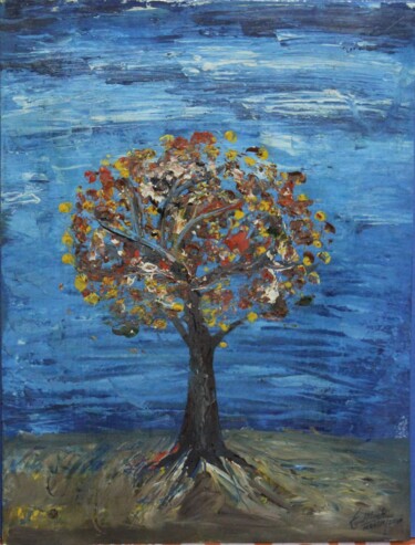 Картина под названием "Tree of Life" - Kunal Nandi, Подлинное произведение искусства, Масло