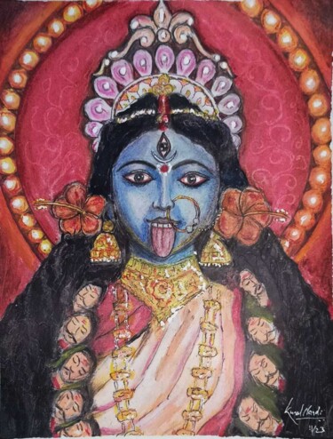 Картина под названием "GODDESS KALI" - Kunal Nandi, Подлинное произведение искусства, Пастель