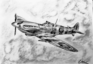 Drawing titled "vintage aircraft" by Kunal Nandi, Original Artwork, Charcoal