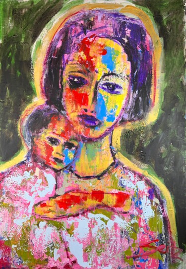 Painting titled "Mutter" by Merita Seitz, Original Artwork, Acrylic Mounted on Wood Stretcher frame