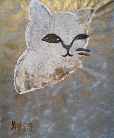 Schilderij getiteld "NIHONGA NEKO　TAMAMU…" door Saku Kuronashi, Origineel Kunstwerk, pigmenten