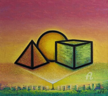 Pintura titulada "4,1d. Sacred geomet…" por Kuvandik Dusmanov, Obra de arte original, Oleo