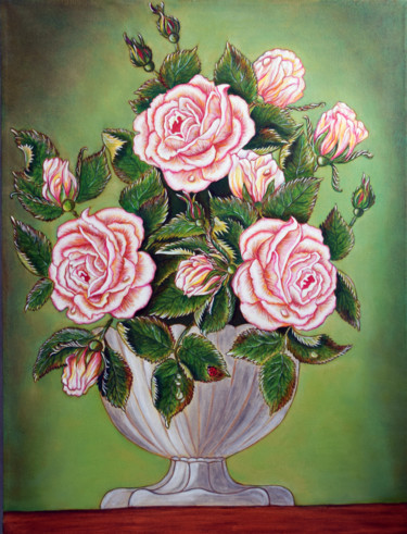 Pintura titulada "Розы в вазе" por Galina Kuzina, Obra de arte original, Oleo