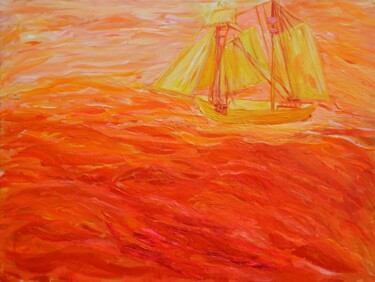 Schilderij getiteld "Оранжевое море, жёл…" door Tatiana Kuzmina, Origineel Kunstwerk, Acryl