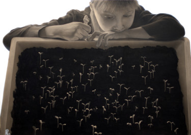 Картина под названием "Пока растет" - Анастасия Kuznetsova-Ruf, Подлинное произведение искусства, Древесный уголь