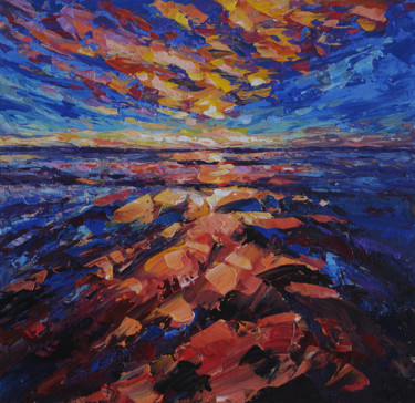 Painting titled "Закат над морем" by Liubov Kvashnina, Original Artwork, Acrylic