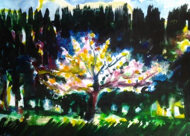 Painting titled "Цветущее дерево" by Andrei Kliuiko, Original Artwork, Watercolor