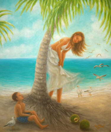 Malarstwo zatytułowany „Caribbean Beach” autorstwa Kyoko Yamaji, Oryginalna praca, Olej