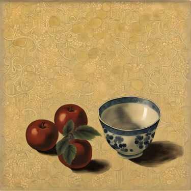 数字艺术 标题为“Bowl and Fruits” 由Kyozai, 原创艺术品, AI生成的图像