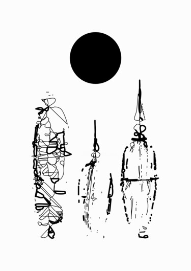 Zeichnungen mit dem Titel "Black Sun 2" von Kyriakos Papadopoulos, Original-Kunstwerk, Tinte