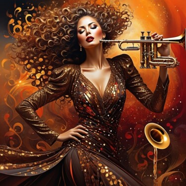 Artes digitais intitulada "Nuit Jazz - Swing F…" por Kyrielle Fantasy, Obras de arte originais, Imagem gerada por IA