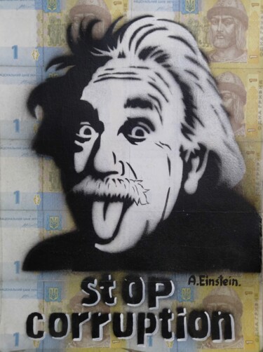 Malerei mit dem Titel "Albert Einstein" von Kyrylo Bondarenko, Original-Kunstwerk, Sprühfarbe