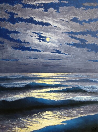 Pittura intitolato "Miami beach at night" da Kyrylo Bondarenko, Opera d'arte originale, Acrilico