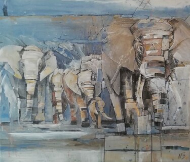 Painting titled "Eléphants fantastiq…" by L'Atelier Des Coquelicots Nadine F.D, Original Artwork, Acrylic