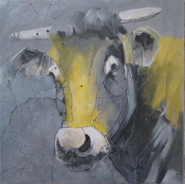 Pintura titulada "Vache jaune" por L'Atelier Des Coquelicots Nadine F.D, Obra de arte original, Acrílico