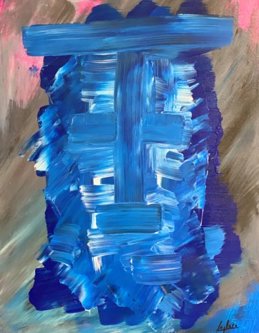 제목이 "Blue face"인 미술작품 Laurence Linsenmaier로, 원작, 아크릴 나무 들것 프레임에 장착됨