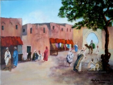 Pintura intitulada "AN ARAB STREET SCENE" por L'Orientaliste, Obras de arte originais, Óleo