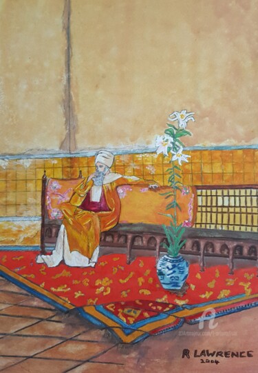 Malarstwo zatytułowany „After the Bath by R…” autorstwa L'Orientaliste, Oryginalna praca, Akwarela