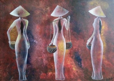 Painting titled "Femmes du Vietnam t…" by Laurence Raphalen, Original Artwork, Acrylic