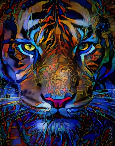 Digital Arts titled "Tigre azul" by L.Roche, Original Artwork, Acrylic