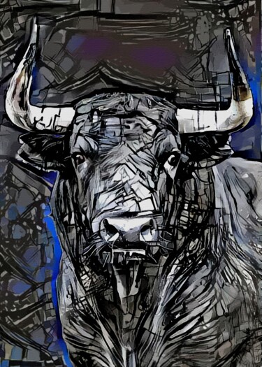 Digital Arts titled "Toro azul" by L.Roche, Original Artwork, Acrylic