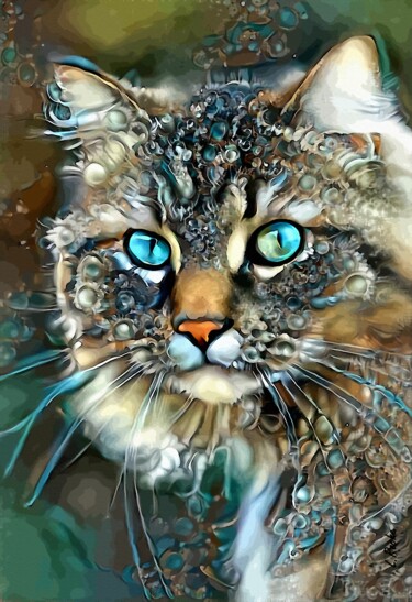 Digitale Kunst mit dem Titel "Bouclette- Cat on p…" von L.Roche, Original-Kunstwerk, Acryl