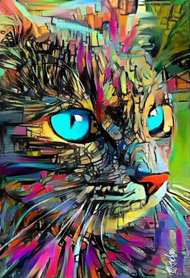 Digital Arts titled "Galor, cat - mix me…" by L.Roche, Original Artwork, Acrylic