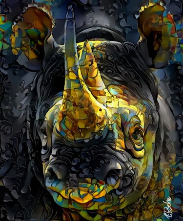 Arts numériques intitulée "Belle corne / Rhino…" par L.Roche, Œuvre d'art originale, Acrylique