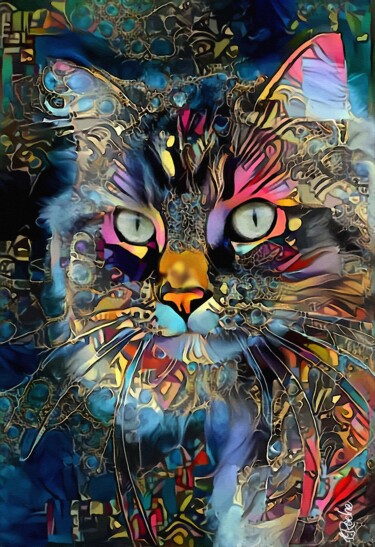 Arte digitale intitolato "Loïsa, cat - Mix me…" da L.Roche, Opera d'arte originale, Acrilico