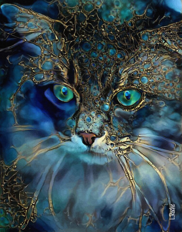 Digital Arts titled "El Guapo azul, cat…" by L.Roche, Original Artwork, Acrylic