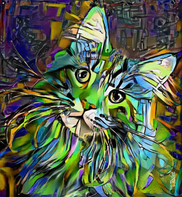 Digital Arts titled "Yaro, cat - Mix med…" by L.Roche, Original Artwork, Acrylic
