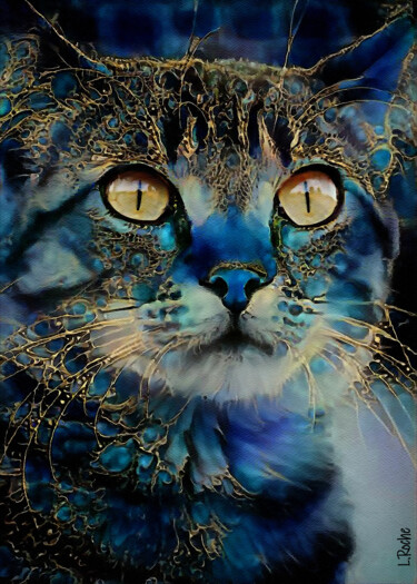 Digital Arts titled "Edoo, cat - Mix med…" by L.Roche, Original Artwork, Acrylic