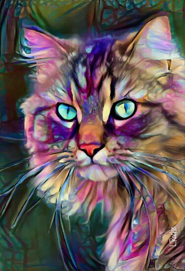 Digitale Kunst getiteld "Arif, cat - Mix med…" door L.Roche, Origineel Kunstwerk, Acryl