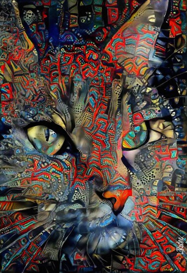 Arts numériques intitulée "Margotty, cat - Mix…" par L.Roche, Œuvre d'art originale, Acrylique
