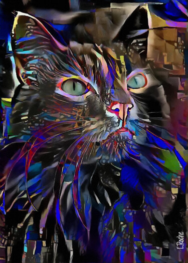 Arts numériques intitulée "Arfy, cat - Mix med…" par L.Roche, Œuvre d'art originale, Acrylique