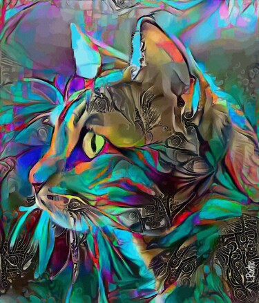 Digitale Kunst mit dem Titel "Pompon, cat" von L.Roche, Original-Kunstwerk, Acryl