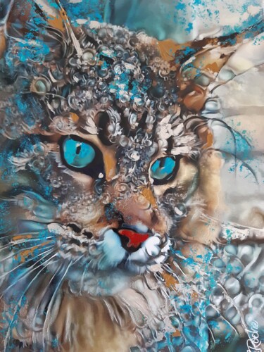 Arte digitale intitolato "Poncho, cat - Mix m…" da L.Roche, Opera d'arte originale, Acrilico