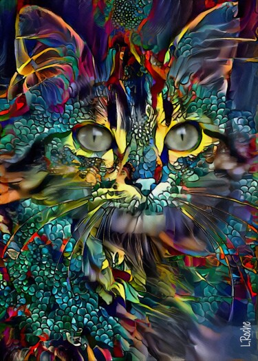 Grafika cyfrowa / sztuka generowana cyfrowo zatytułowany „Maïa, cat” autorstwa L.Roche, Oryginalna praca, Akryl