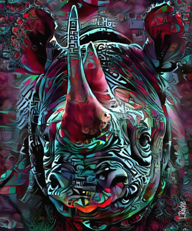 Arts numériques intitulée "Rhino force one" par L.Roche, Œuvre d'art originale, Travail numérique 2D