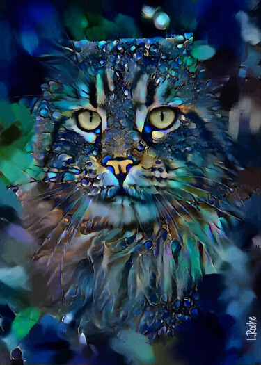 Digitale Kunst mit dem Titel "Cayla, cat" von L.Roche, Original-Kunstwerk, Acryl