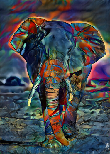 "Sunset Elephant" başlıklı Dijital Sanat L.Roche tarafından, Orijinal sanat, 2D Dijital Çalışma