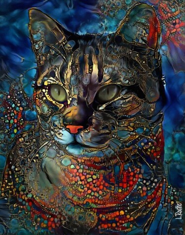 Digital Arts titled "Juno 1er, cat" by L.Roche, Original Artwork, Acrylic